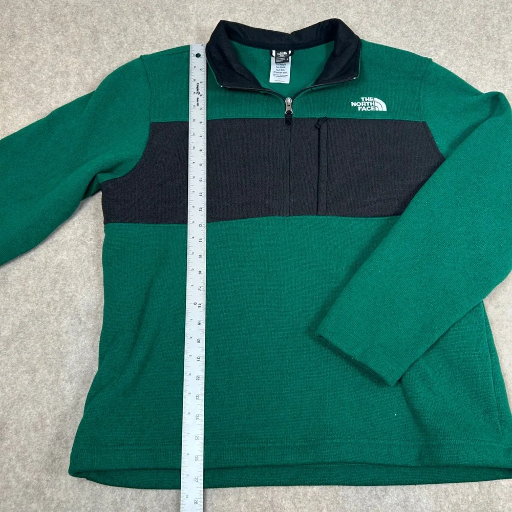 The‎ North Face Fleece Pullover Mens L Green Black Quarter Zip G23-001